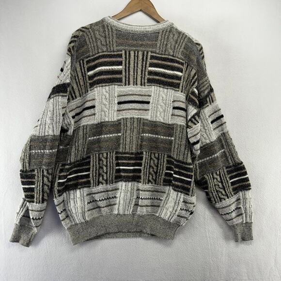 Vintage Tosani Sweater men's Large Gray Earth Tones Wool Blend Textured 3d Knit - Picture 7 of 7
